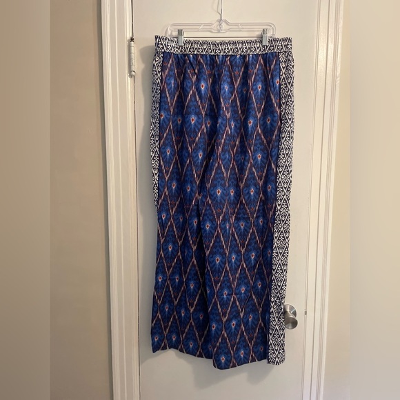 Anthropologie Vale Blue Aztec Geometric Wide Leg Pull On Pant Size Extra Large - Picture 9 of 13